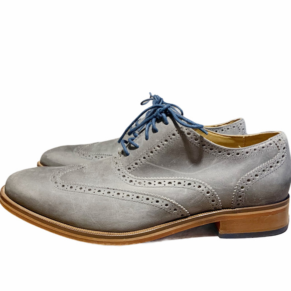 Cole Haan Gray Wingtip Oxfords with Blue Laces